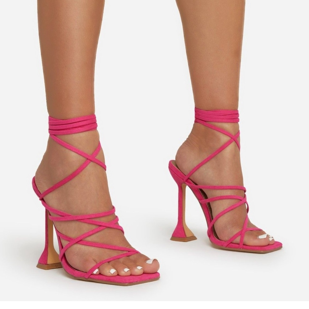 EGO Hot Pink Faux Suede Squared Heels Size 5 NWT Lace up